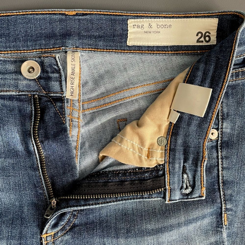 Rag & Bone High Rise Skinny Jeans Raw Hem Sz 26 - Picture 6 of 14